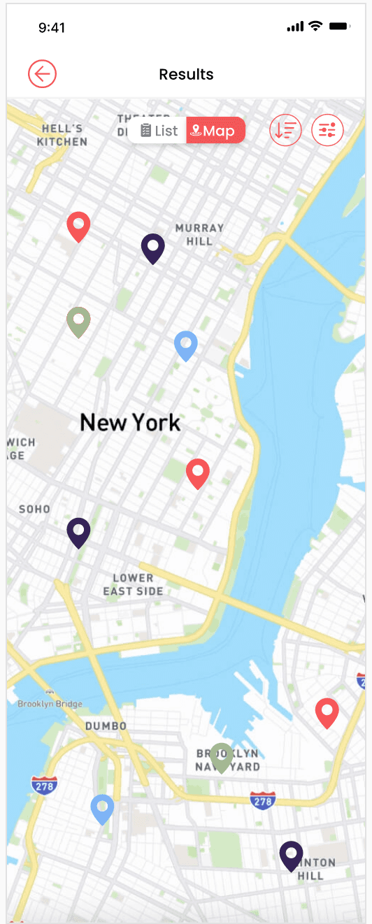 Map view with pins marking horse-friendly stays across the region